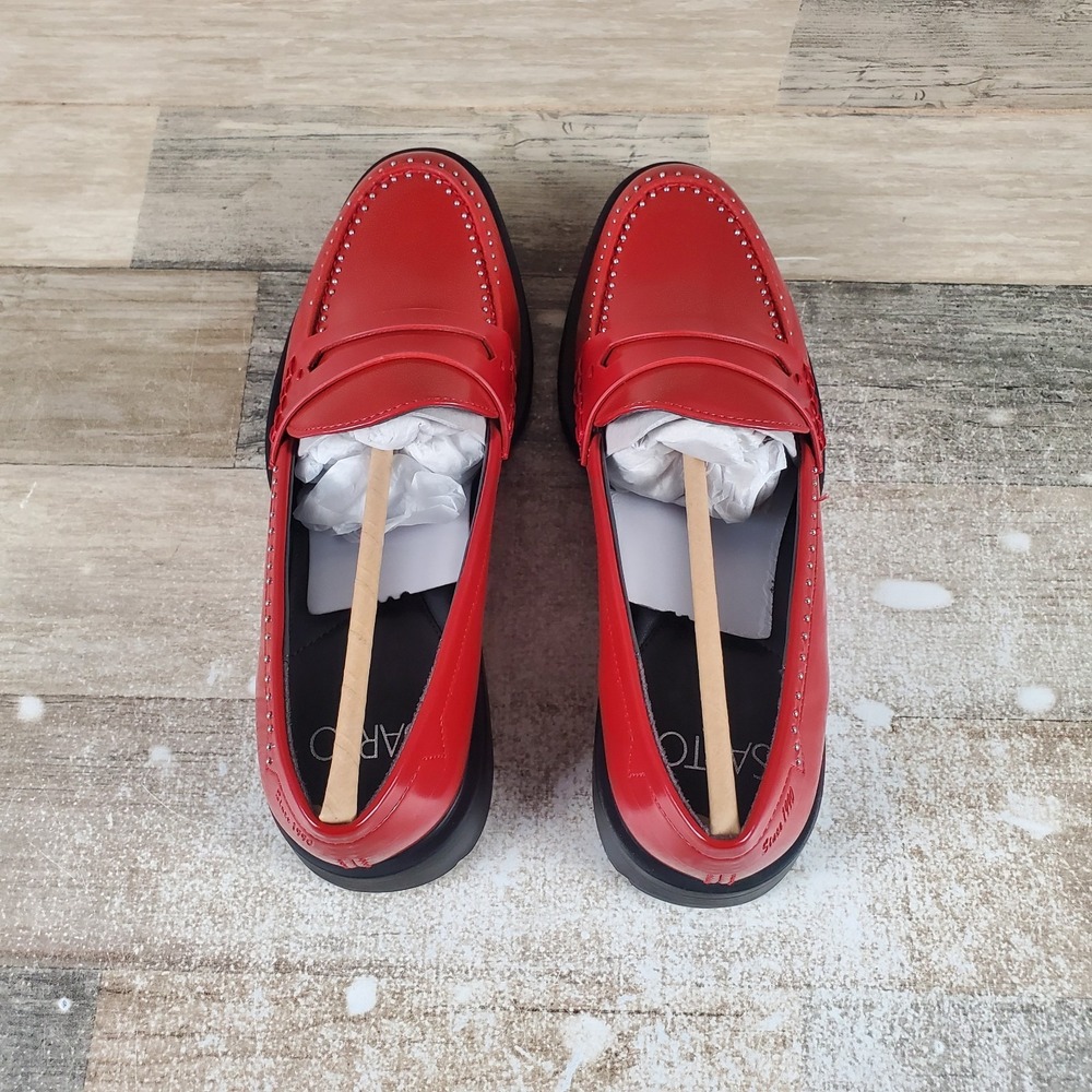 Franco Sarto Red Leather Penny Loafers - Picture 4 of 9